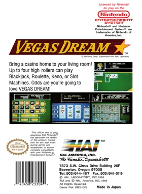 Vegas Dream (USA) box cover back